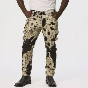Pantalon en cuir véritable de vache à poils, fait main, pour homme, style western de luxe - Product Image 1