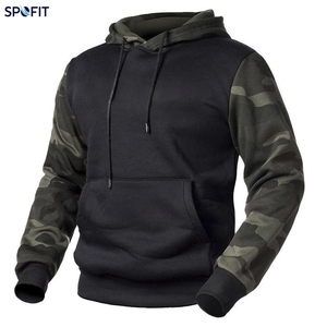 Sweat-shirt en polyester tricoté pour homme SPOFIT, noir, avec imprimé camouflage doré sur les manches, coupe classique, décontracté, automne - Product Image 3