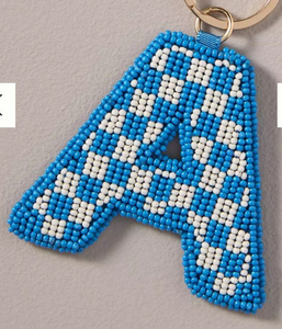 Elegant Embroidered Alphabet Design Beaded Letter <b>Keychain</b> Blue White Fashion Bag Hanger Accessory Embellishments Corporate Gift - Product Image 1