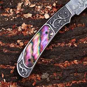 Couteau pliant personnalisé en acier Damas avec revêtement en titane, manche en bois coloré OEM, cadeau personnalisé gravé, produit Palace LLC - Product Image 6