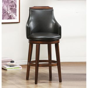 Set di 2 Sedie da Bar Girevoli in Ecopelle Marrone Scuro, Mobili da Pranzo in Legno con Imbottitura Confortevole - Product Image 5