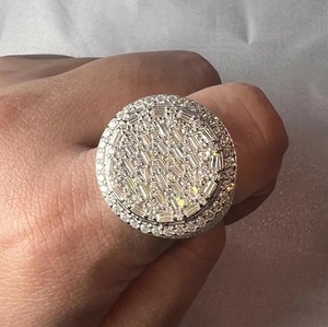 Round Moissanite Pinky <b>Ring</b> <b>925</b> Sterling <b>Silver</b> Iced Out Hip Hop Jewellery VVS Diamond Statement <b>Ring</b> - Product Image 1