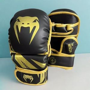 Gants de MMA noirs avec fentes pour les doigts et fermeture velcro au poignet pour adultes, gants d'entraînement respirants pour les arts martiaux, MMA, boxe - Product Image 5