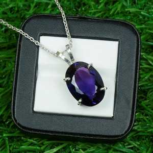 Colgante Clásico de Lujo con Tanzanita Ovalada Grande, Engaste de Bisel Vintage, Plata de Ley 925, Piedra de Nacimiento de Diciembre, Gema Azul Natural - Product Image 6