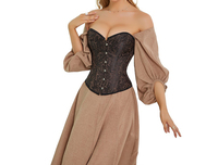 Conjunto de Corsé Clásico Estilo Victoriano para Mujer, Brocado Renacentista, Bustier Retro con Patrón Jacquard, Conjunto sin Tirantes, Transpirable