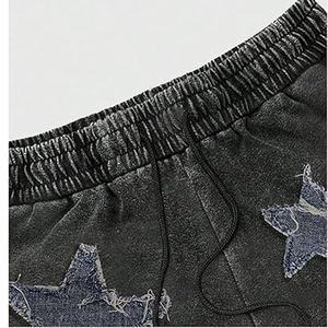 Custom Black Acid Wash Shorts Vintage Distressed Sweat Shorts Star Graphic Applique Embroidery Custom Street Wear Shorts for Men - Product Image 3