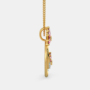 Yellow Gold <b>Ruby</b> Floral Circle Lab Grown Diamond Pendant <b>Necklace</b> - Product Image 2