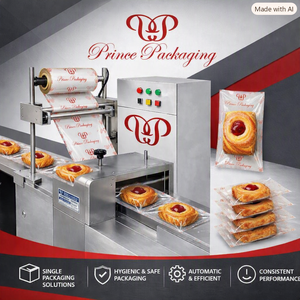 Machine d'emballage alimentaire entièrement automatique pour pâtisseries danoises et croissants, avec PLC et remplissage solide, pour conditionnement en sachet coussin - Product Image 2