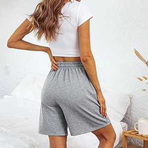 Vintage Cotton Acid Wash Breathable Eco-Friendly Quick Dry Women's <b>Low</b> Waist Knee Length Solid Pattern Shorts - Product Image 3