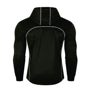 Men's Black Slim Fit Hooded Long Sleeve Quick Dry <b>Polyester</b> <b>Hoodie</b> Casual Autumn Wear Knitted Solid Design - Product Image 6