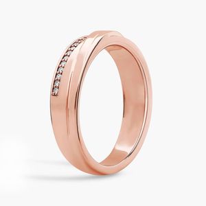 แหวนแต่งงานผู้ชายขอบเพชรปาเว่ลายเส้นเฉียงสีโรสโกลด์ - Product Image 5