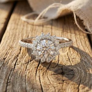 Bague Tournesol en Moissanite Taille Ronde, Style Floral Vintage avec Halo, Bijou Unique pour Mariage ou Promesse, en Argent 925, Cadeau de Mariage Raffiné - Product Image 2