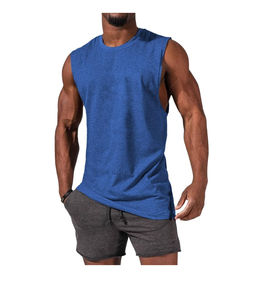 Camiseta sin mangas para gimnasio de hombre, talla grande, personalizada, color liso, ajuste holgado, cuello redondo, para entrenamiento, transpirable, de secado rápido, 100% algodón - Product Image 3