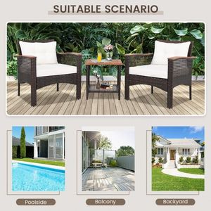 Set di Mobili da Giardino in Rattan a 3 Pezzi con Piano in Legno di Acacia - Product Image 6