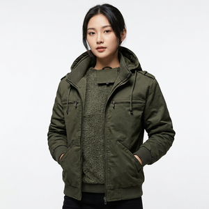 Men's Hooded <b>Jacket</b> <b>Fleece</b> Lined Windproof Zipper Casual <b>Thick</b> Solid Color Polyester Cotton Outerwear Autumn Wear - Product Image 4