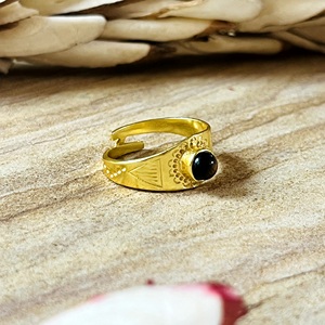 New Arrival Boho Tribal Bohemia Bezel Setting <b>Tiger</b> <b>Eye</b> Ethnic Brass <b>Ring</b> Women 18k Gold Plated Engraved Band Statement - Product Image 2