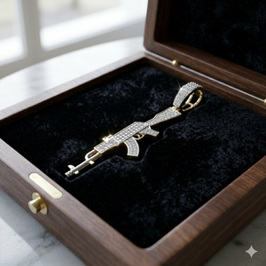 Unisex 10K Gold Vintage Trendy Hip Hop Custom Chunky Minimalist Iced Pistol Gun Brilliant Cut Natural Diamond Fine Jewelry Gift - Product Image 4