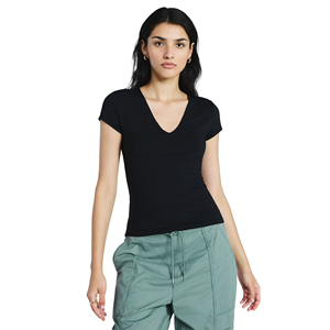 Camisetas de Mujer Holgadas, Tejidas, de Color Sólido, con Cuello en V, Casuales, 100% Algodón, Transpirables, Ecológicas, Tallas Grandes, en Oferta - Product Image 5