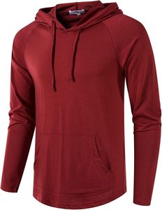 Wholesale Maroon Pullover <b>Hoodie</b> - Soft <b>Thin</b> Fleece Raglan Sweatshirt - Essential Blank Dark Red Sportswear - Product Image 2