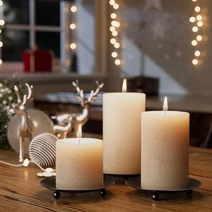 Porte-bougies noirs pour bougies piliers, lot de 2, en métal de qualité supérieure, pour la décoration de la maison, la table à manger, ou comme cadeau - Product Image 5