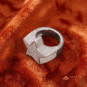 Mens Silver Tone Moissanite Star Ring Hip Hop Engagement Statement Jewelry Fashion Ring with Micro Insert Stylish - Product Image 2