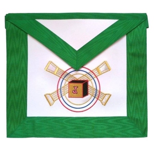 5th Degree Scottish Rite Apron AASR White with <b>Green</b> Moire Masonic Regalia Embroidered Ceremonial Apron - Product Image 5