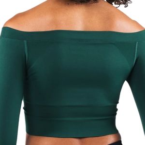 Green <b>womens</b> Seamless Long Sleeve Crop <b>Top</b> <b>Compression</b> Gym Shirt Fitness Yoga Workout Activewear Stretch Athletic Training - Product Image 4