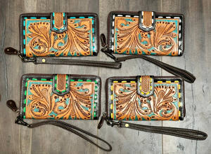 Stylish New Arrival Women's Western Leather <b>Wallet</b> Hand Tooled Carving Phone Case Multi-Use Fashionable <b>Cute</b> Clutch - Product Image 3