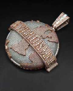 Pendentif Terre 3D Bicolore en Argent Sterling 925 pour Homme, Plaqué Rhodium, Moissanite VVS, Breloque Hip Hop Iced - Product Image 1