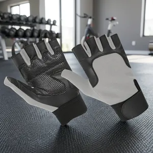 Gants de cyclisme mi-doigts gris-noir unisexe en cuir respirant coupe-vent légers pour la gym avec poignée confortable et design ergonomique - Product Image 5