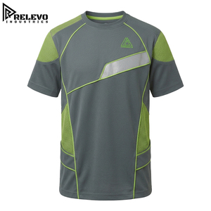 T-shirt tactique premium pour homme, gris ardoise et vert fluo, à manches courtes avec logo sur la poitrine, empiècements en mesh et bandes réfléchissantes - Product Image 1