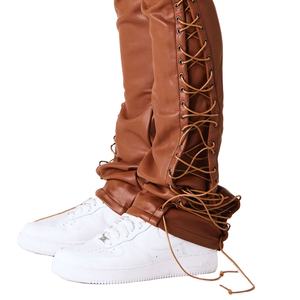 กางเกงวอร์มหนังเอวกลางสำหรับผู้ชายกางเกงสำหรับใส่กลางแจ้งลายทางทรงโค้งตรง - Product Image 3