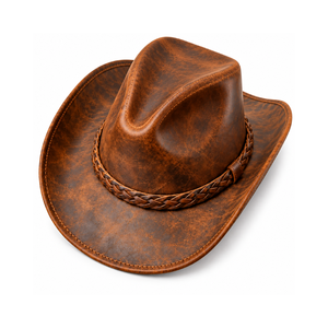 Chapeau de cowboy en cuir brun vintage de qualité supérieure |   Chapeau western à large bord en cuir véritable pour hommes et femmes |   Logo personnalisé en gros pour l'extérieur. - Product Image 4