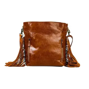 Genuine Cowhide Bohemian Animal Prints Western Shoulder Purse Hand Tooling Leather Vintage Zipper Closure Durable Winter Women's - Product Image 3