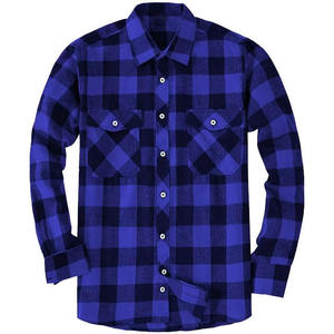Camisa de Franela a Cuadros Azul para Hombre, de Algodón, Oversize, con Botones, Manga Larga, para Otoño e Invierno, Diseño Nuevo, Venta al Por Mayor Personalizada OEM - Product Image 2