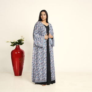 Abaya de Chifón Estampado con Frente Abierto para Mujer, Ropa Islámica Modesta para Oración, Antiarrugas, Transpirable, Tallas Grandes, Largo hasta el Suelo, para Eid - Product Image 2