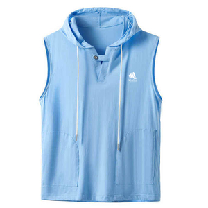 Hoodies sans manches décontractés pour hommes, unis, pour la gym, le fitness, la musculation, impression numérique, respirants, séchage rapide, écologiques - Product Image 1