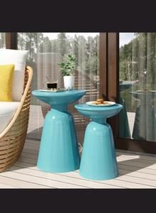 Juego de mesas de centro redondas modernas de plástico, mesas auxiliares encajables, muebles contemporáneos para sala de estar, color verde azulado, tableros de 12 y 15 pulgadas - Product Image 4