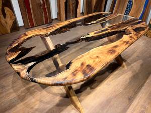 Table de salle à manger en résine époxy transparente écologique faite à la main avec bord naturel, commande personnalisée, table centrale - Product Image 6