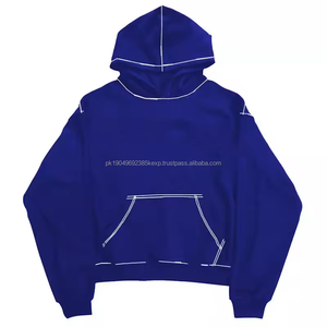 Couper et coudre contraste point hommes baggy recadrée sweats à capuche sans ficelle blanc 100% coton culture poids lourd à capuche boxy fit - Product Image 2