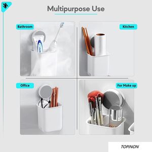 2 Pack Wall Mounted Adhesive Toothbrush <b>Toothpaste</b> Organizer White No Drill ABS Plastic Eco-Friendly Easy-Clean Storage Bathroom - Product Image 4