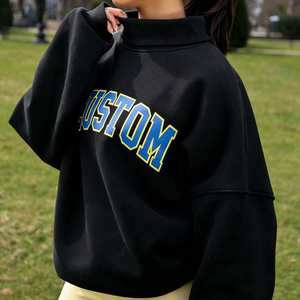 Sudadera Oversize con Cuello Alto y Estampado de Letras Personalizado, Azul Claro y Rosa, con Logotipo, de Forro Polar, Unisex, para Otoño - Product Image 2