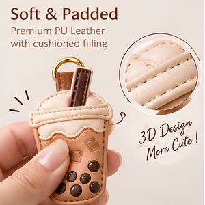 Porte-clés Bubble Tea avec cuir PU personnalisé gravé et sangle cousue pour cadeaux promotionnels - Product Image 5