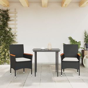 Chaise de jardin en rotin noir avec coussin blanc crème, mobilier d'extérieur au design contemporain, accoudoirs en teck, pieds coniques durables - Product Image 3
