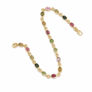 925 Sterling Silver Multi Tourmaline Oval Shape Bezel Set <b>Bracelet</b> 21 Stone Gold & Rhodium Plated - Product Image 5