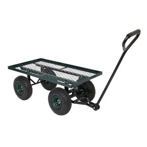 Carrello da Giardino Quadrato a Quattro Ruote in Ferro e Legno Verde RT 86*46*97cm per Rimorchi Agricoli - Product Image 3