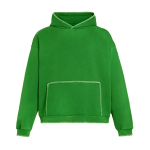 Sweat-shirt à capuche surdimensionné vert personnalisé unisexe, pull décontracté en polaire, couleur unie, avec poches, coupe classique, pour l'automne - Product Image 1
