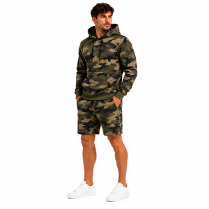 Ensemble de survêtement décontracté pour homme, imprimé camouflage, respirant, avec short et sweat à capuche, en polaire, style streetwear, tenue de sport assortie, jogger - Product Image 4