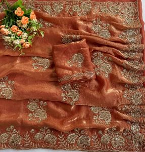 Designer Fandy <b>Satin</b> <b>Saree</b> With C Pallu Beads Embroidery Work With Sequence And Cut Work Border Paired With Fandy <b>Satin</b> Blouse - Product Image 5