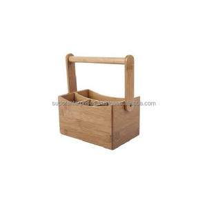 Organisateur de condiments en bois naturel Caddy d'argenterie avec poignée Article en gros Artisanat indien Article décoratif pour la maison Nouveau design - Product Image 1